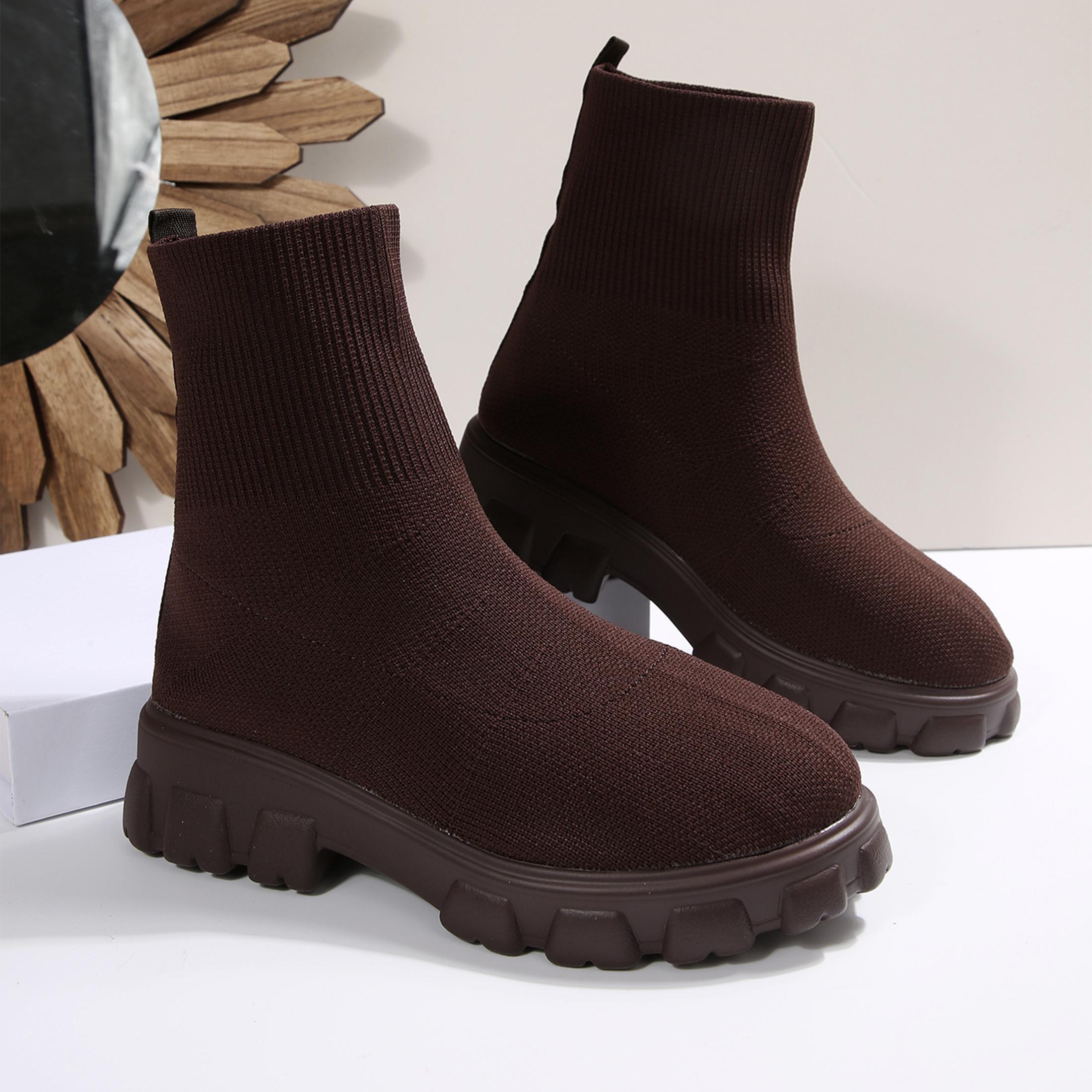 Embellish Knit - Knöchelstiefel für Damen, bequeme runde Zehenpartie,