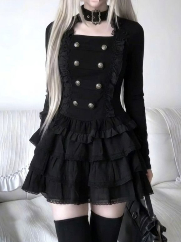 Elastic Lace Trim - Gothic Harajuku Lolita 2-teiliges Set für