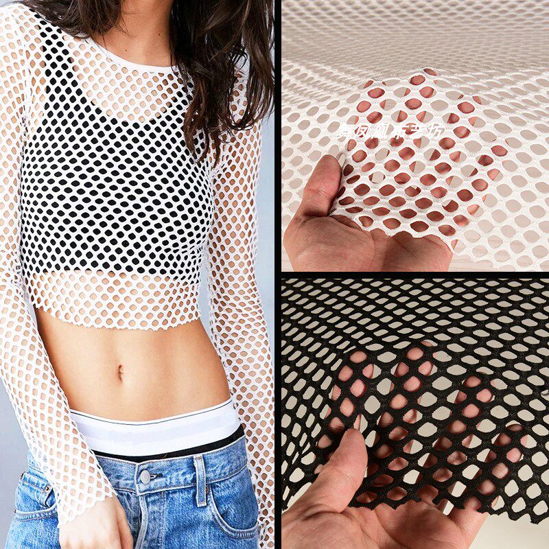 Crystal Mesh Fabric - 4-Wege-Stretch-Stoff mit weichem Diamant-Großmaschenmuster, Meterware für