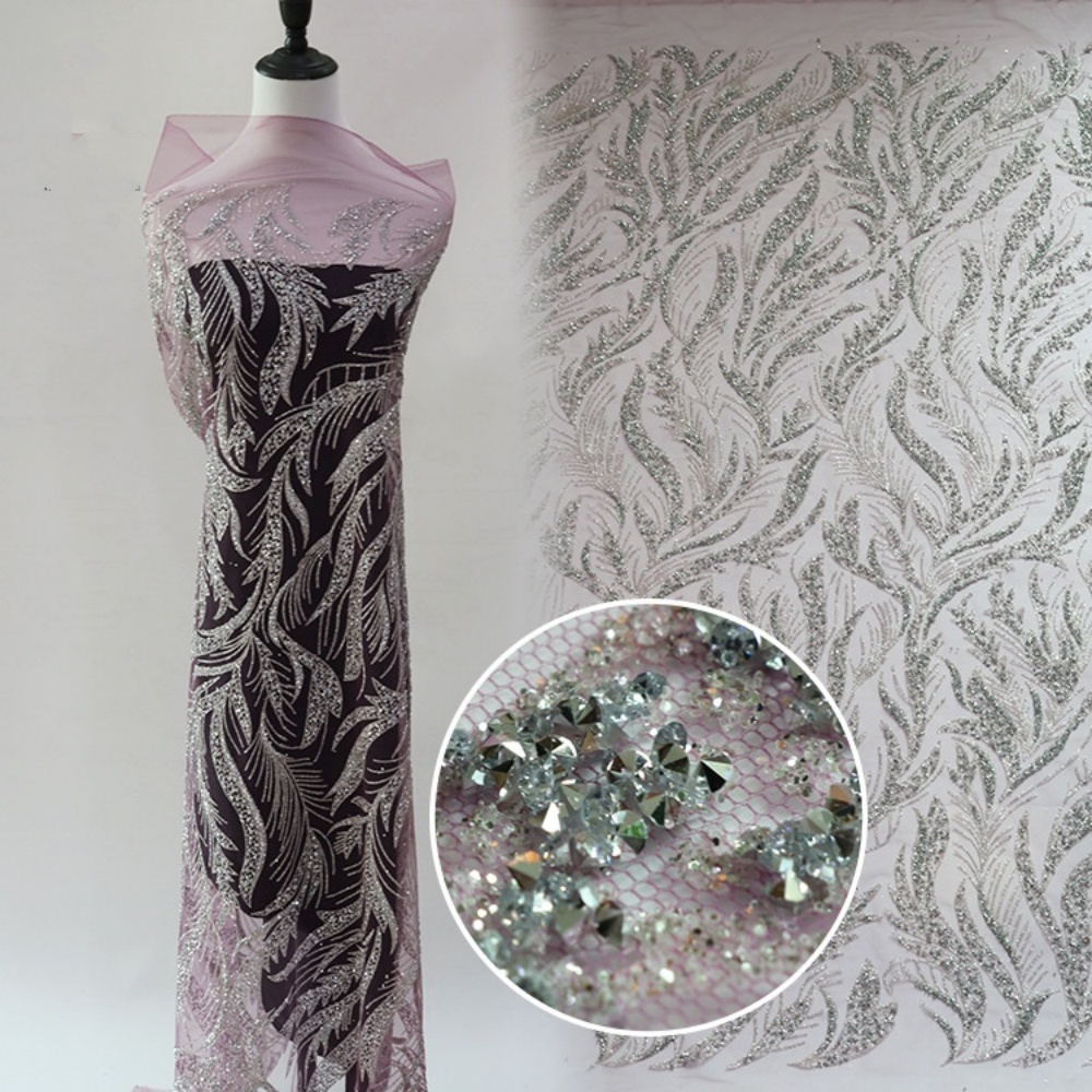 Crystal Mesh Fabric - 10 Heißprägepulver-Muster Kristallröhrchen Spitze Abendkleid Cocktailkleid