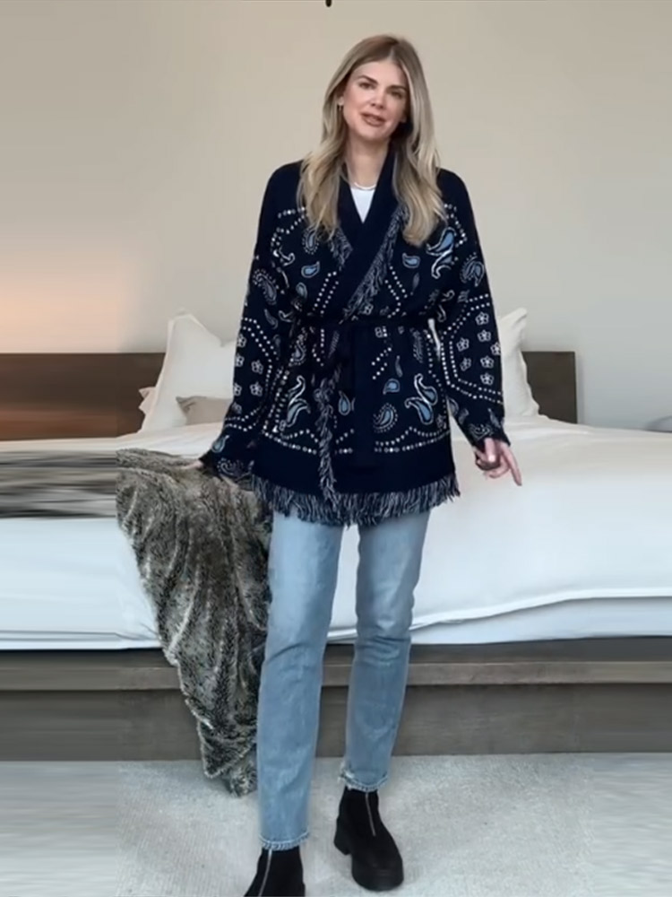 Tassel Fringe Trim - 2026 Herbst Winter Eleganter Bedruckter Quasten-Cardigan